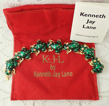 Vintage KJL Kenneth J Lane Green Enamel Gold Tone Frog 7 1 2 Panel Bracelet
